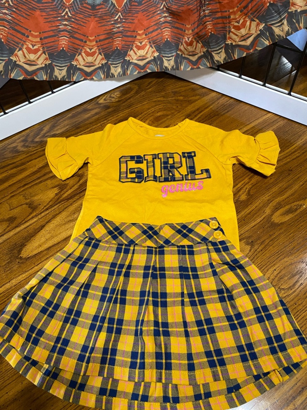 Yellow "GIRL genius" Top with Matching Plaid Skirt